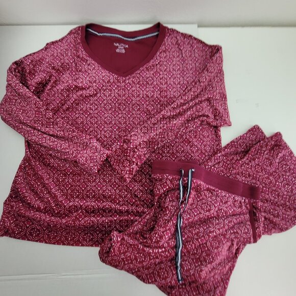 NAUTICA Pajama Set Women's XL Berry Fleece Top & Pants Pockets Drawstring - Picture 1 of 14